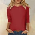 thumbnail image 2 of Fgnfyis Haut à Manches 3/4 pour Femmes Été Décontracté Polyvalent Raglan Col Rond Chemise Décontractée T-Shirts pour Femmes Rouge_001 L, 2 of 5