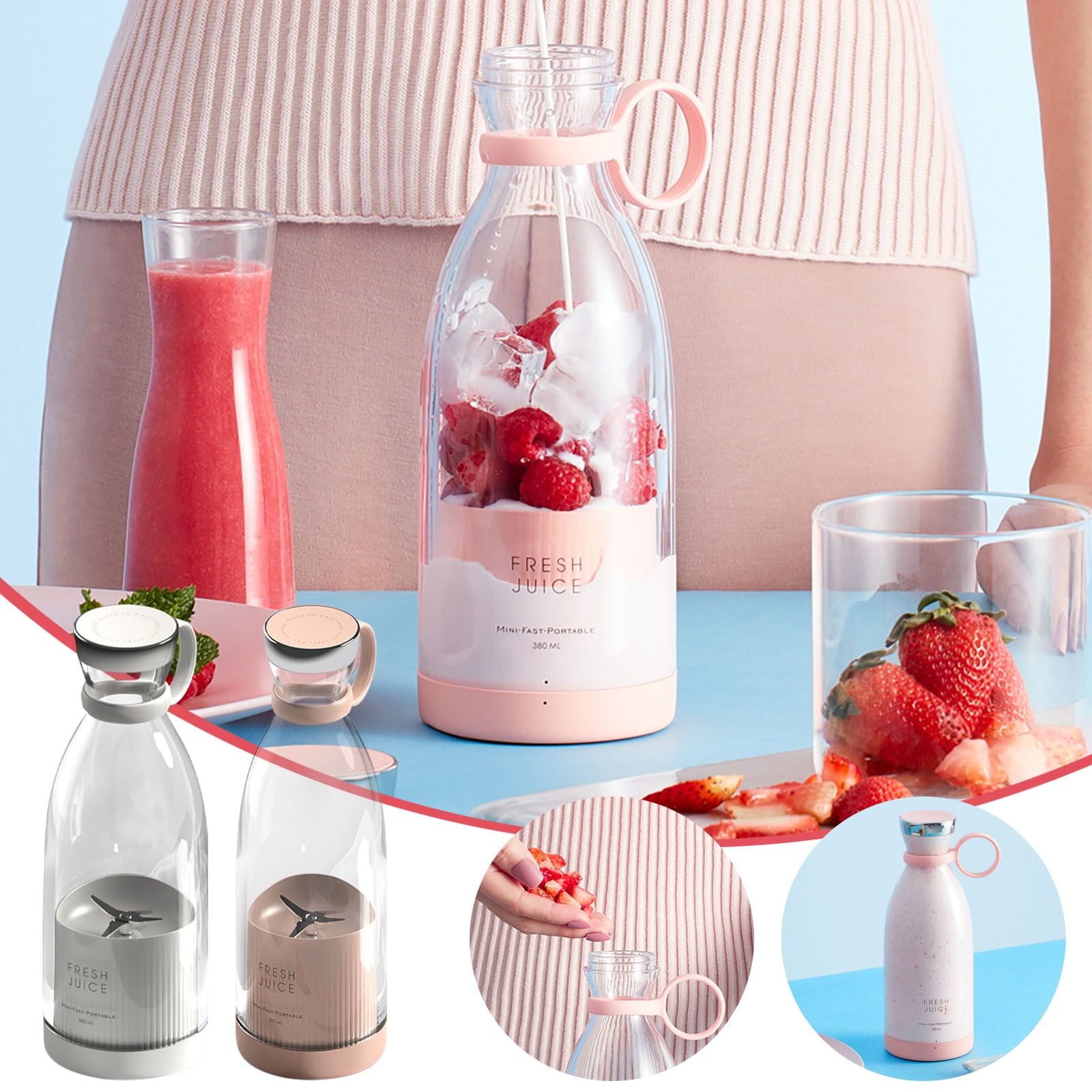 OEFNTAC Portable Juicer Cup Built-in Battery Wireless Charging Outdoor Mini Blender 350ml Double Blade Food Grade Easy Clean One Button Operation Milkshake Smoothie Travel School Work