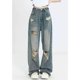 thumbnail image 4 of Pantalones vaqueros de estilo coreano para mujer, Jeans Retro de nicho con piernas anchas, pantalones rasgados de cintura alta, moda urbana informal, nuevo, 4 of 4
