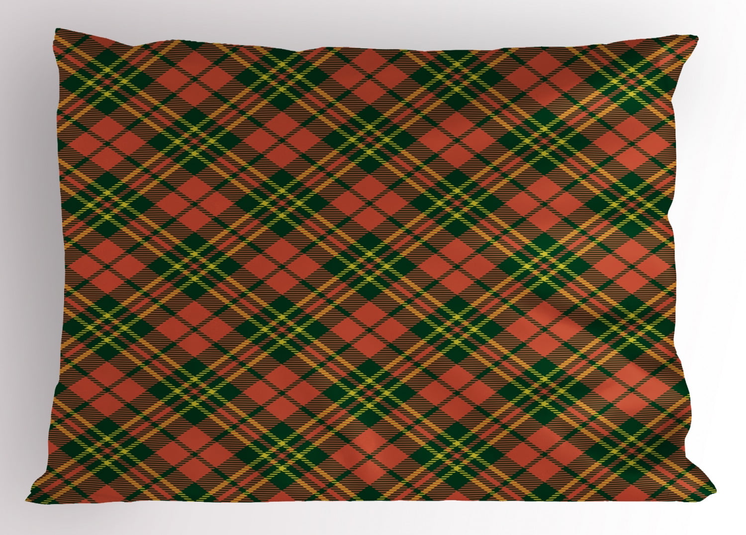 Checkered Pillow Sham Irish Tartan Plaid Motifs in Christmas Colors