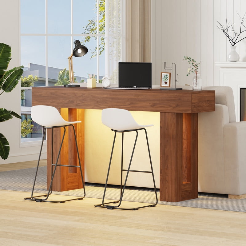 63-Inch Long Console Table with Sensor Light, Farmhouse Entryway Table, Wooden Rectangular Sofa Table Behind Couch for Entrance, Hallway, Living Room