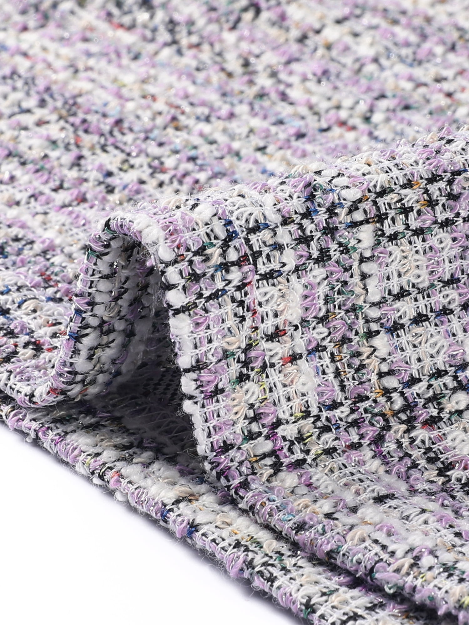 DARING DIVA Women's Tweed Plaid 3/4 Sleeve Button Decor Vintage Blouse XL Light Purple