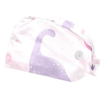 

2PCS Working Cap with Buttons and Sweatband Adjustable Tie Back Hats Bouffant Caps Dinosaur Scrub Turban Hat