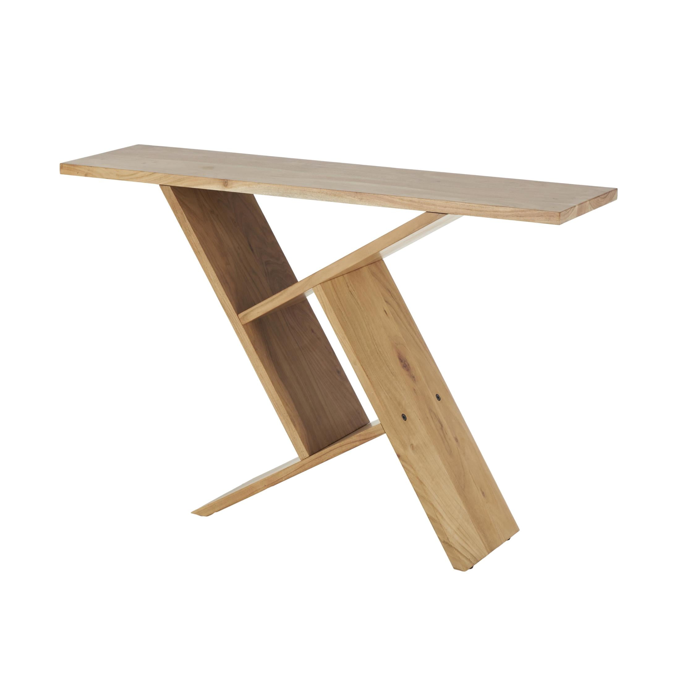 DecMode 48" x 32" Brown Wood Geometric Console Table with Rectangular Patterned Legs, 1-Piece