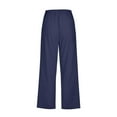 thumbnail image 4 of Cotton Linen Capris for Women Casual Summer Straight Wide Leg Loose Drawstring Elastic Waist Petite Pull On Pants for Women Navy XL, 4 of 5