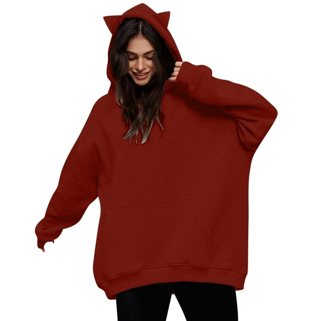 Timegard Womens Long Sleeve Tops Drawstring Pullover Cute Hoodie Loose Comfy Sweatshirts Fall Winter