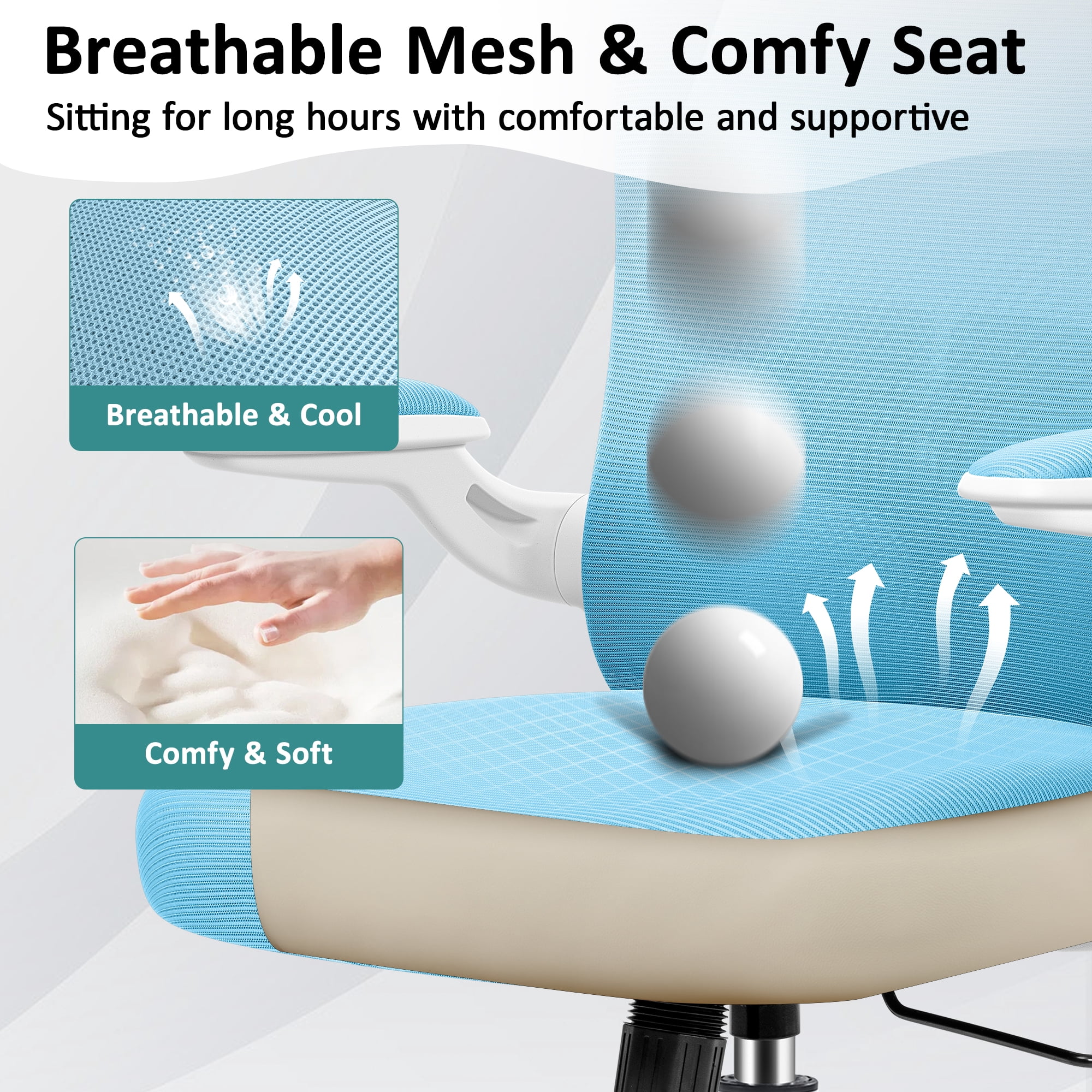 COOLHUT Office Chair, Ergonomic Desk Chair with Adjustable Lumbar Support, High Back Mesh Computer Chair with Flip-up Armrests-BIFMA Passed Task Chairs, Executive Chair for Home Office，Blue