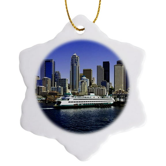 3dRose, Seattle Ferry, 3 inch Snowflake Porcelain Ornament