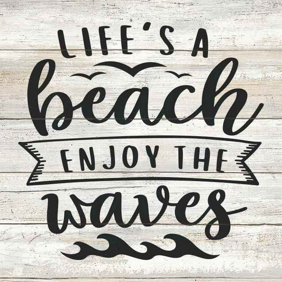 Life a Beach, Enjoy the Waves Rustic Looking White Wood Sign Wall Décor Gift 8 x 8 Wood Sign B3-08080062002