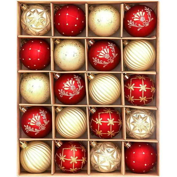Litake Christmas Ornaments Set, 20ct 2.36 Inches Shatterproof Christmas Tree Decorations Ball Ornaments Bulk, Elegant Hanging Ornaments for Xmas Holiday Party Decor (Red & Gold)