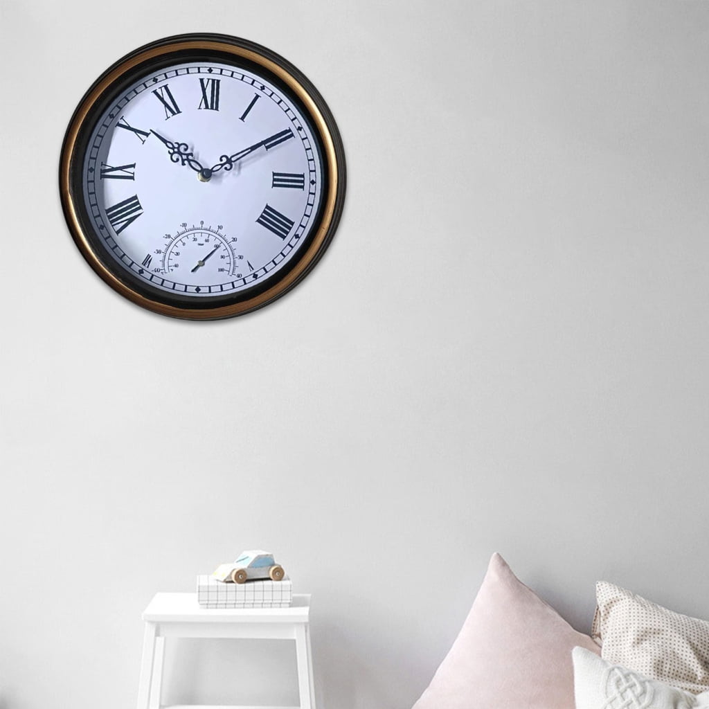 CIYISON 12Inch Outdoor Thermometer Clock Waterproof Wall Clock Wall Mounted Thermometer