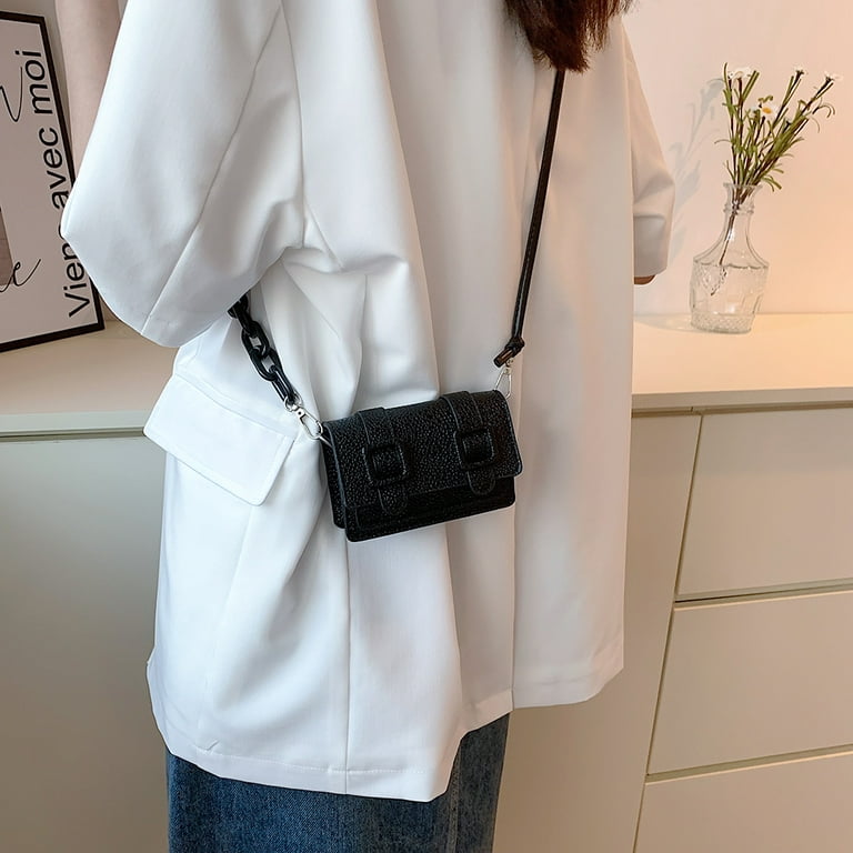 Yucurem Mini Buckle Crossbody Bags Purse, Solid Color Leather