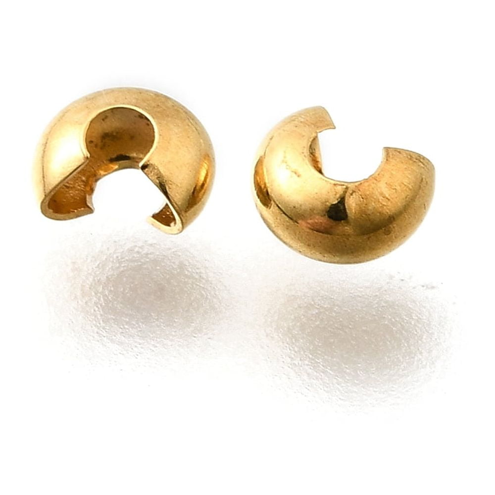304 Stainless Steel Crimp Beads Covers Real 18K Gold Plated 4x3.5x2.5mm