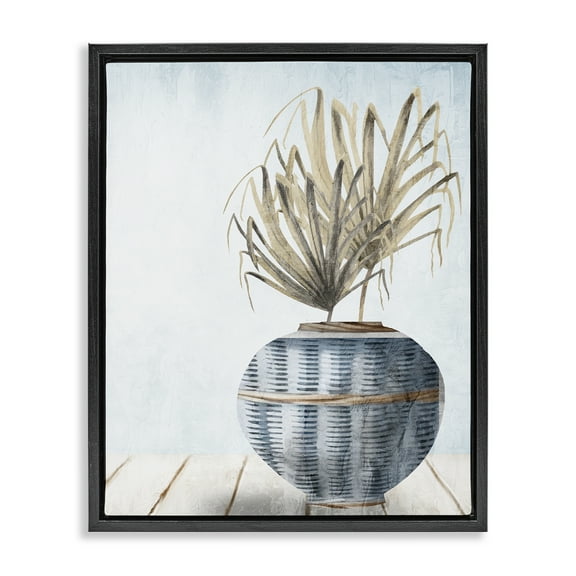 Stupell Industries Plant in Woven Vase Plants & Flowers Painting Black Floater Framed Canvas Art Print Wall Art, 17 x 21