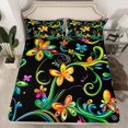 thumbnail image 2 of Manfei Country Plant Floral Queen Sheet Sets,Rustic Botanical Flower Flat Sheet,Green Black Yellow Queen Fitted Sheet For Adults,Ultra Soft Home Decor,4-Piece, 2 of 7