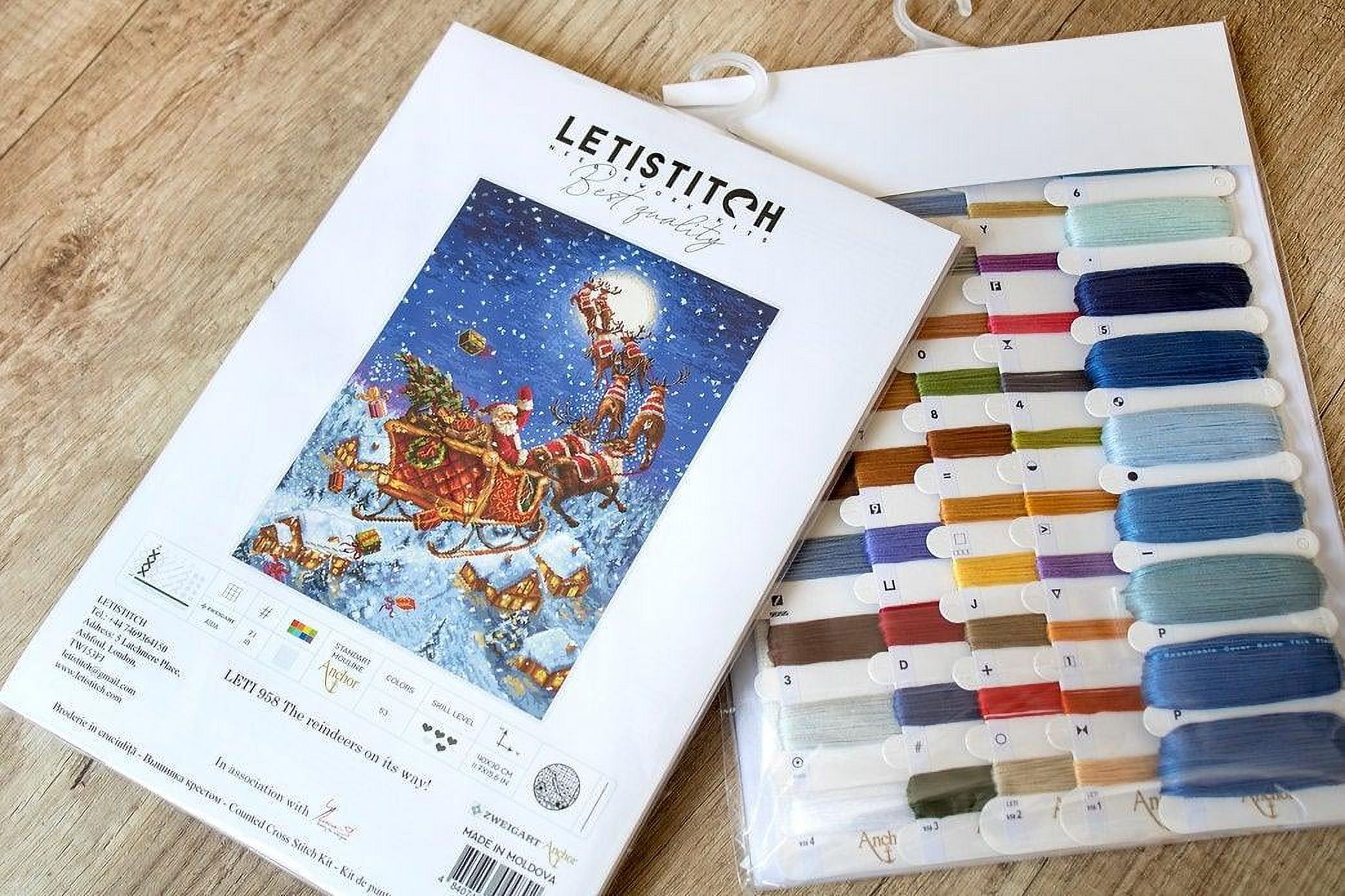 Counted Cross Stitch Kit The Reindeers On Their Way! Leti958 Needlework Blue Red Christmas By LetiStitch