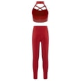 thumbnail image 4 of Hansber Kids Girls Figure Skating Rhinestones Outfit Sparkle Gymnastics Dance Crop Tops with Pants Set Burgundy 16, 4 of 5