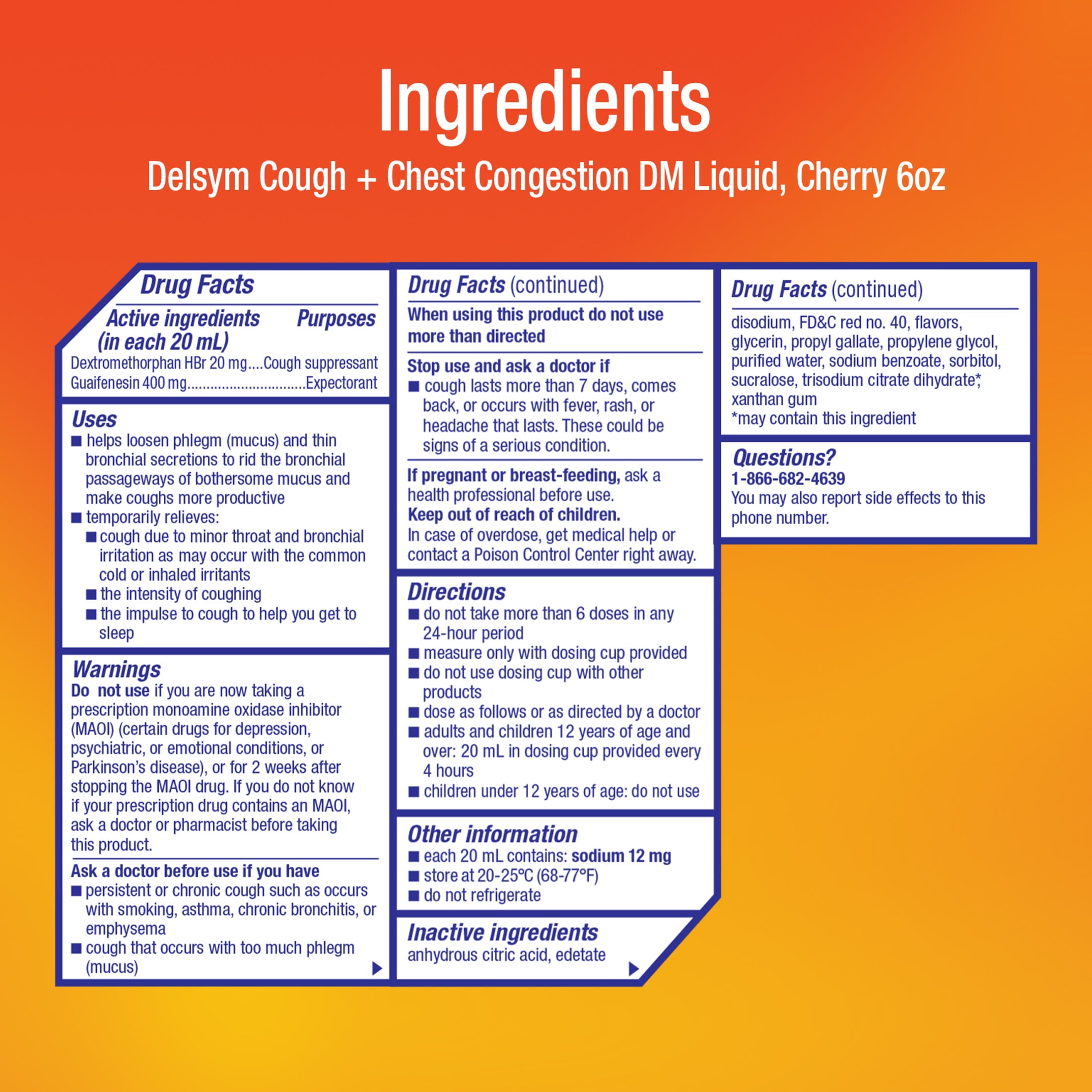 Delsym Max Strength DM Cough + Chest Congestion Medicine, Cherry Flavor, Liquid, 6 fl oz