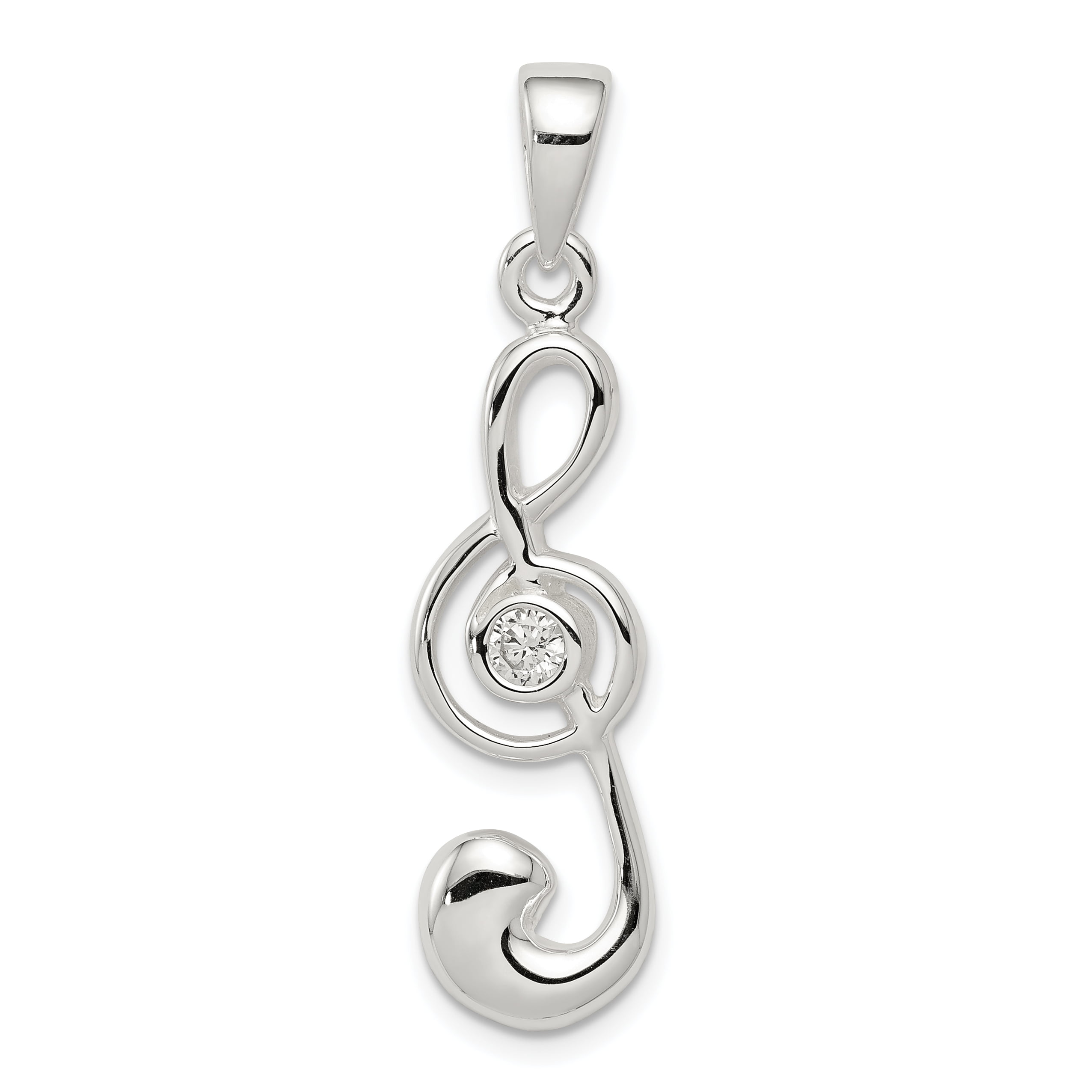 925 Sterling Silver Musical Treble Clef Pendant and Chain Necklace Gift Boxed