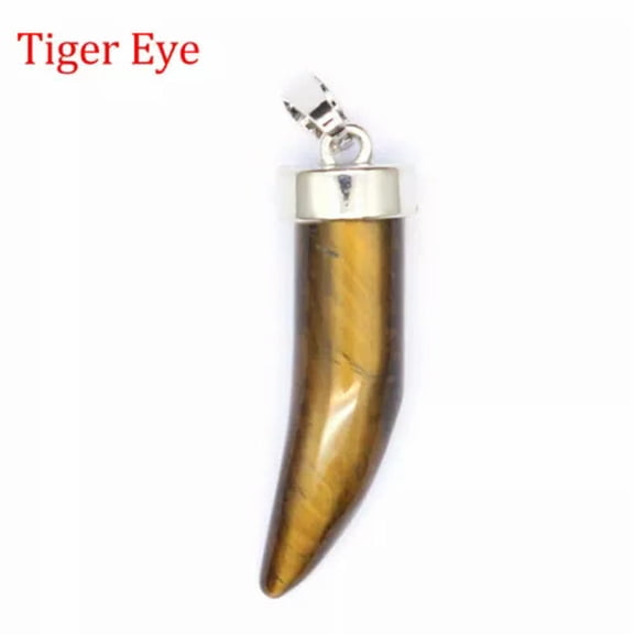 HOOUN Chakra Crystal Natural Gemstones Pendant Ox Horn Bull Horn Shape Reiki Healing-Tiger Eye-1PC (Random Pick)