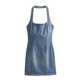 thumbnail image 2 of HH TRAF Mujeres Verano Nuevo Sólido Espalda Elegante Moda Cuello Colgante Vestido De Mezclilla Tirantes Sin Mangas Espalda Descubierta Delgado Botón A Presión Mini Vestido, 2 of 5