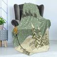 thumbnail image 4 of Christmas Soft Flannel Fleece Throw Blanket, Santa Claus Flying Reindeer Christmas Composition Winter Season, Cozy Plush for Indoor and Outdoor Use, 50" x 60", Beige Green White, by Ambesonne, 4 of 5