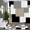 thumbnail image 5 of Poedist 4Pcs Shower Curtain Set, Bathroom Sets with Shower Curtain and Rugs, with Non-Slip Rugs,Toilet Lid Cover,Bath Mat and 12 Hooks,71 x 71 inch, Geometric Gray, 5 of 7
