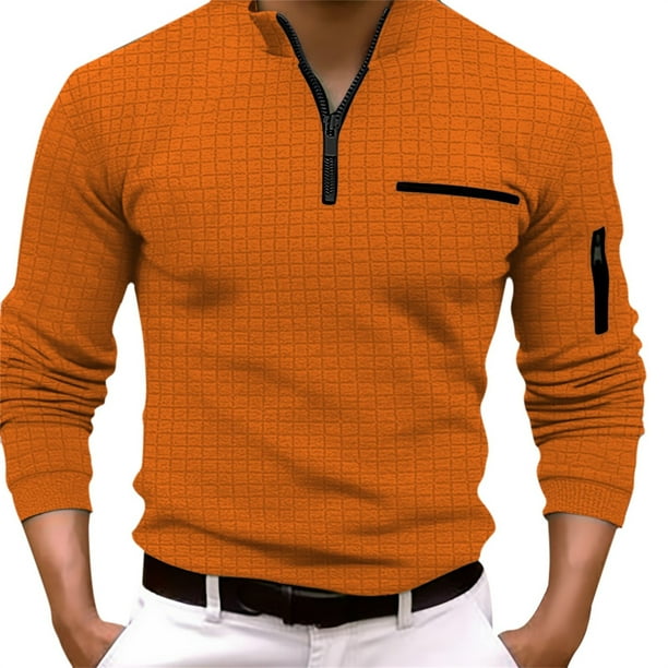 Gibobby Camisas polo Tops de manga larga con botones de solapa y diseño de contraste de Color sólido a la moda de ocio para las cuatro estaciones para ho(Naranja,M)