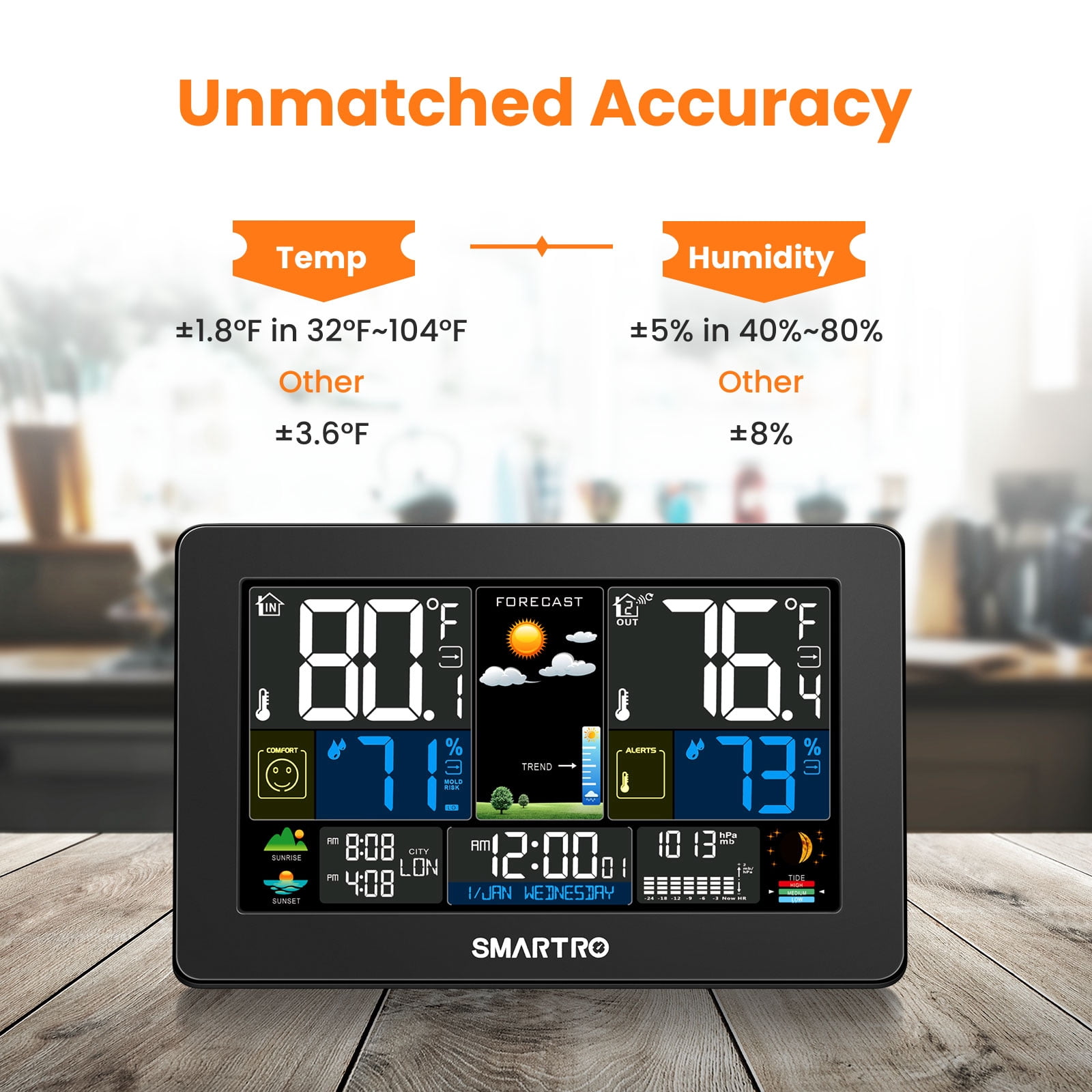 SMARTRO SC93 Color Weather Station Clock with Dual Alarm, Barometer, Black