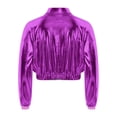 thumbnail image 6 of TiaoBug Kids Shiny Metallic Bomber Jacket Boys Girls Motorcycle Baseball Long Sleeve Zip Up Coats Purple 6, 6 of 7