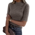 thumbnail image 2 of JoveMarine Women's Mock Neck 3/4 Sleeve Knit Top Slim Fit Solid Color Undershirt Sexy Layering Tee for Spring/Summer Daily Wear Coffee XL, 2 of 5