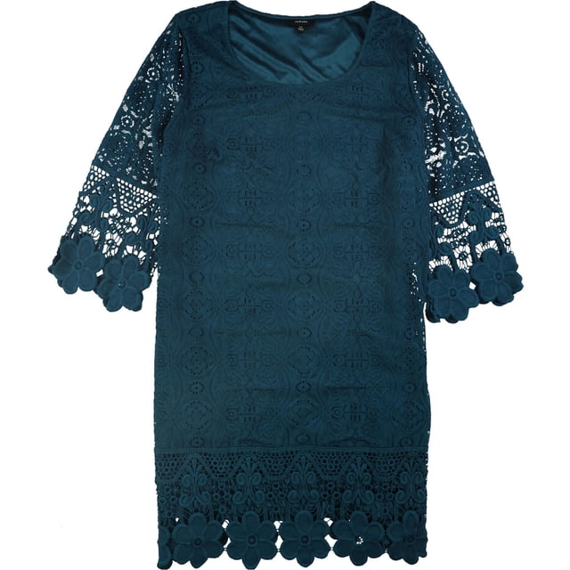 Alfani Womens Crochet-Trim A-line Dress, Azul, X-Small