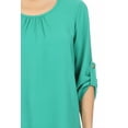 thumbnail image 5 of Women's Casual Round Neck Top Blouse with Roll Tab Sleeve, 5 of 6