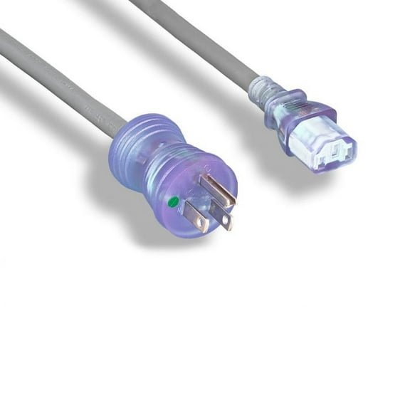 Kentek 15 Feet Ft 16 AWG Hospital Grade Power Cable Cord NEMA 5-15P to C13 13A/125V Clear
