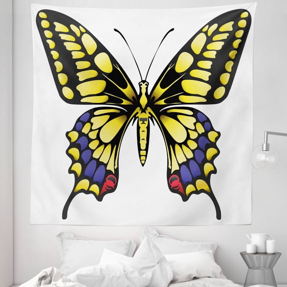 Swallowtail Tapestry, Big Yellow Machaon Butterfly Illustration Papilio Fauna, Fabric Wall Hanging Decor for Bedroom Living Room Dorm, 5 Sizes, Yellow Black Purple, by Ambesonne