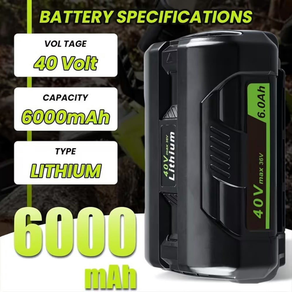2-Pack 6.0Ah Replacement for Ryobi 40V Battery Compatible with Ryobi 40 Volt Lithium Battery OP4050 OP4060 OP4040 OP4020