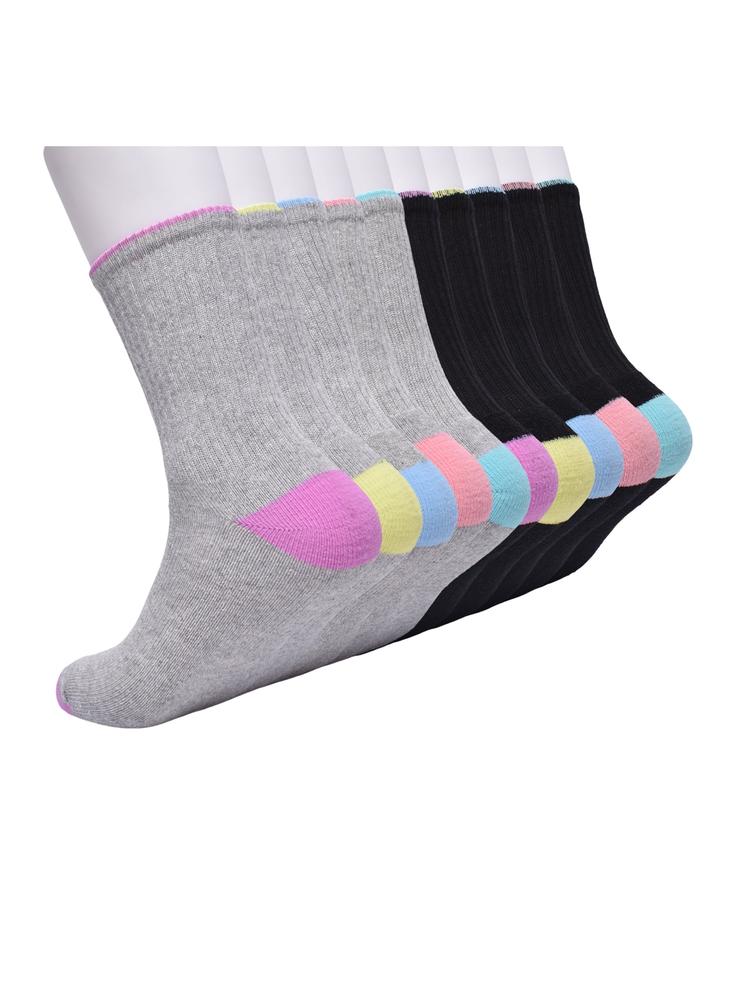 Wonder Nation Girls Cushioned Crew Socks, 10-Pack, Sizes S (6-10.5) - L (4-10)