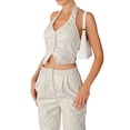 thumbnail image 3 of Sunloudy Camisola Femenina, Verano Color Sólido Cuello Halter Casual Chaleco Crop Tops con Botones para Adultos, S/M/L/XL Sunloudy  moda, 3 of 6