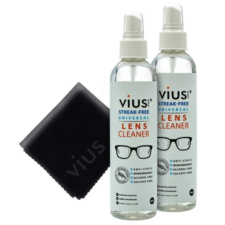 Lens Cleaner - vius Premium Lens Cleaner Spray for Eyeglasses, Cameras, and Other Lenses - Gently Cleans Bacteria, Fingerprints, Dust, Oil (8oz