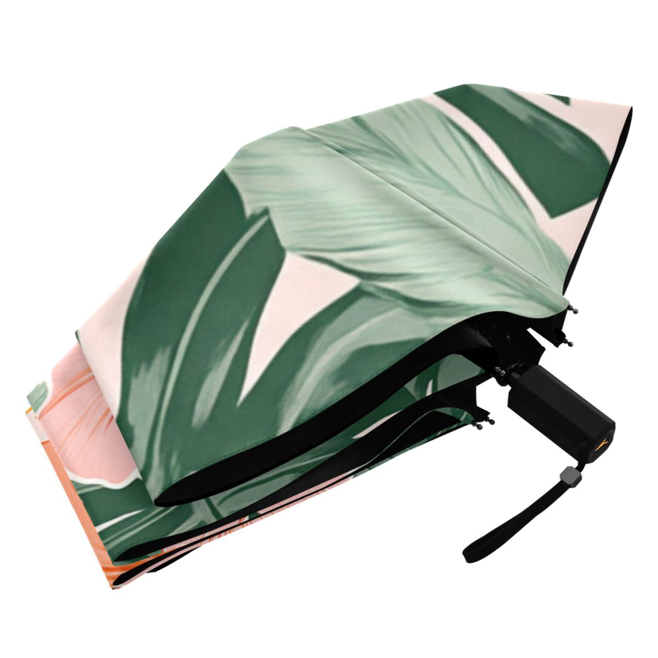 Colorful Hibiscus Florals Palm Leaves Hawaii All Weather Umbrella Triple Folding Parasol 6 Ribs UV Protection Portable