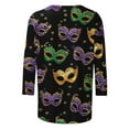 thumbnail image 4 of Ladies Mardi Gras Shirts Funny Graphic Crew Neck Blouses Loose Fitted 3/4 Sleeve Tee Shirt Tunic Pullover Carnival Party T-Shirt Fat Tuesday Tee Tops, 4 of 7