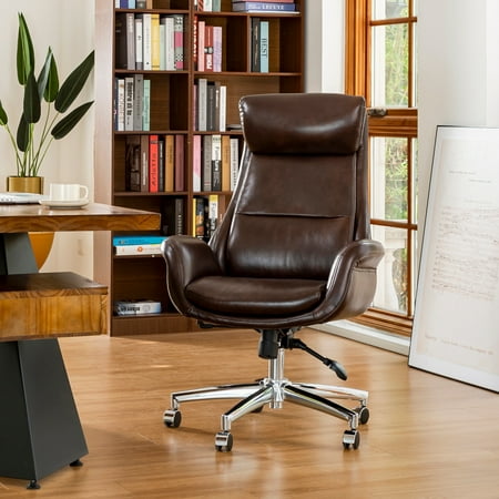 UPC: 6941327110079 | Glitzhome 48-inch Mid-century Adjustable Faux Leather Office Chair Coffee