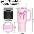 thumbnail image 2 of Pink Bow Tumbler with Handle 40oz Coquette Bowknot Tumbler with Straw and Lid Pink Stainless Steel Cup for Girl Women Friend Holiday Birthday Gift, 2 of 6