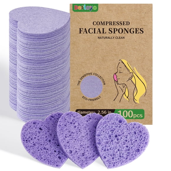 Esponjas faciales derloyo, 100 unidades, comprimidas, con forma de corazón