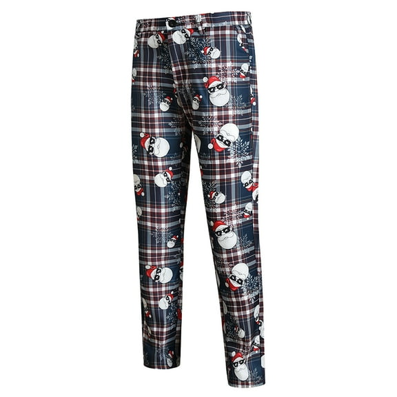 jsaierl Men's Christmas Printed Pants Casual Slim Fit Straight Santa Suit Pant Autumn And Winter Stretch Pencil Trousers