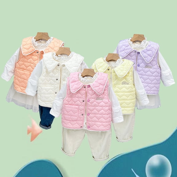 Godderr Toddler Baby Girls Cotton Vest Fall Winter Sleeveless Fleece Coats Button Lapel Outwear 9M-6Y Thicken Warm Jacket