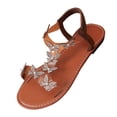 thumbnail image 2 of YgkuHd Women's Casual Flat Sandals Rhinestone Bowknot Accents Transparent PVC Straps Elastic Ankle Strap Padded Sole Coffee,6.5, 2 of 6
