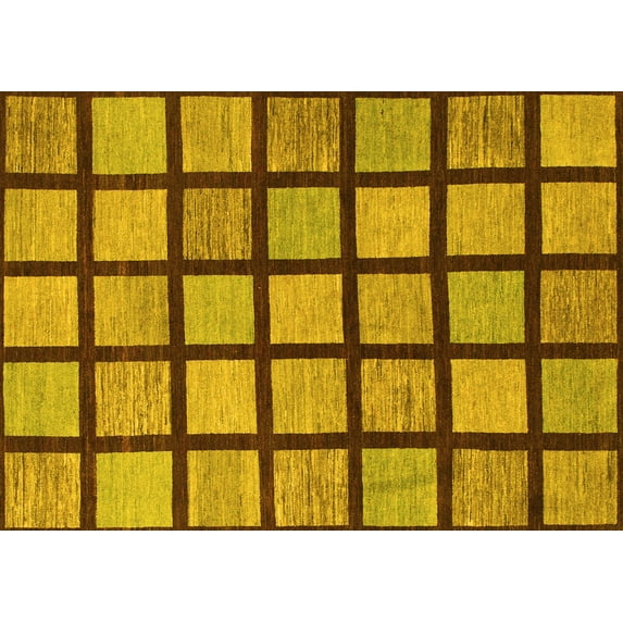 Ahgly Company Indoor Rectangle Checkered Yellow Modern Area Rugs, 8' x 12'