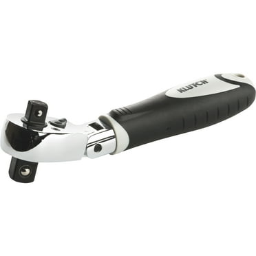 Klutch 6 3/4in. Dual-Head Combo Stubby Ratchet, 3/8in. and 1/2in. Drive, Flex Head