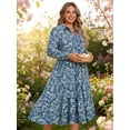 thumbnail image 5 of CASSIE LIZ Womens Plus Size Dresses 4X V Neck Floral Print Blue Maxi Dress with Elastic Waist Curvy Silhouette with Pockets Long Sleeve Romantic Boho With Buttons Dress 4XL 24W 26W, 5 of 7